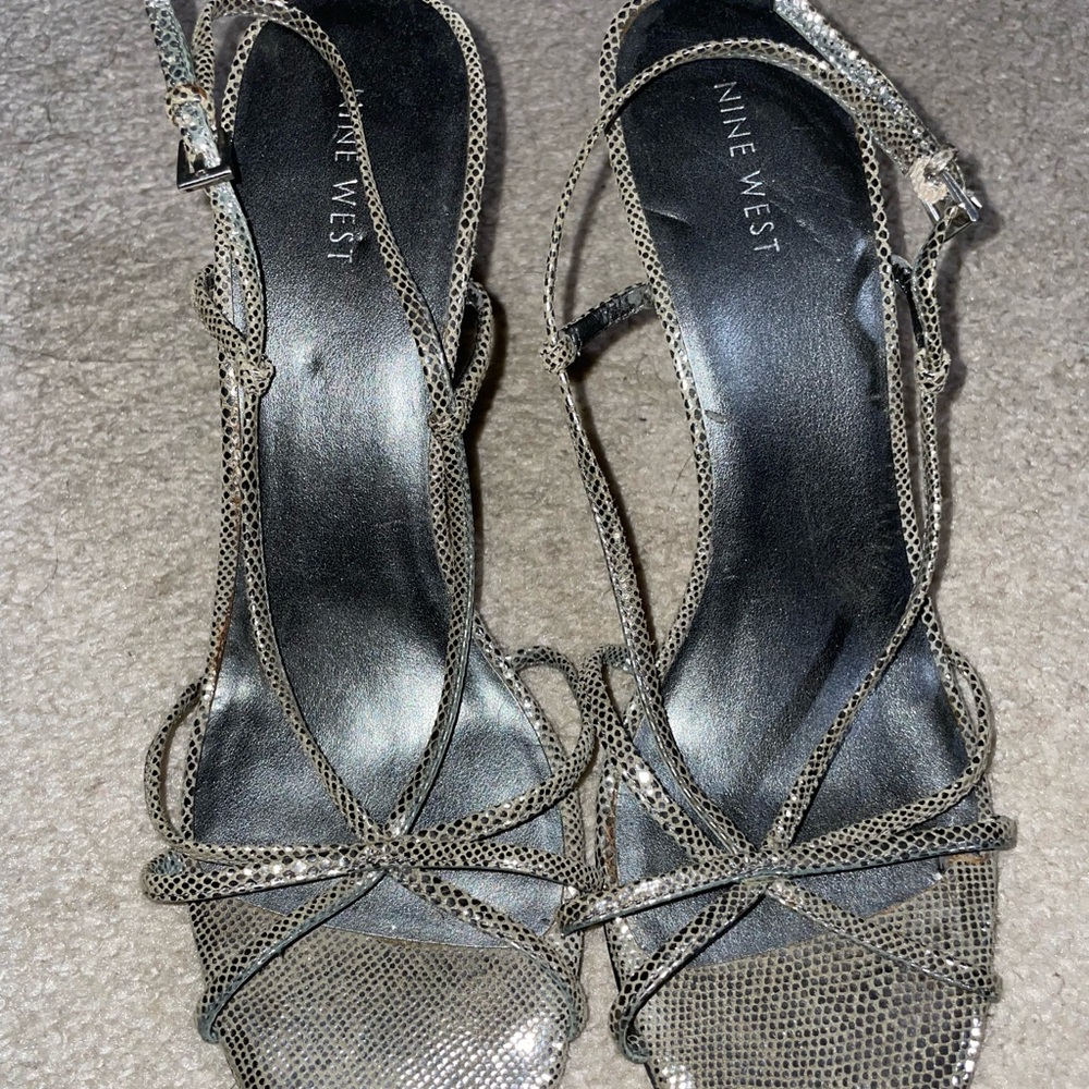 Nine West Silver Metallic Strappy Slingback Heels